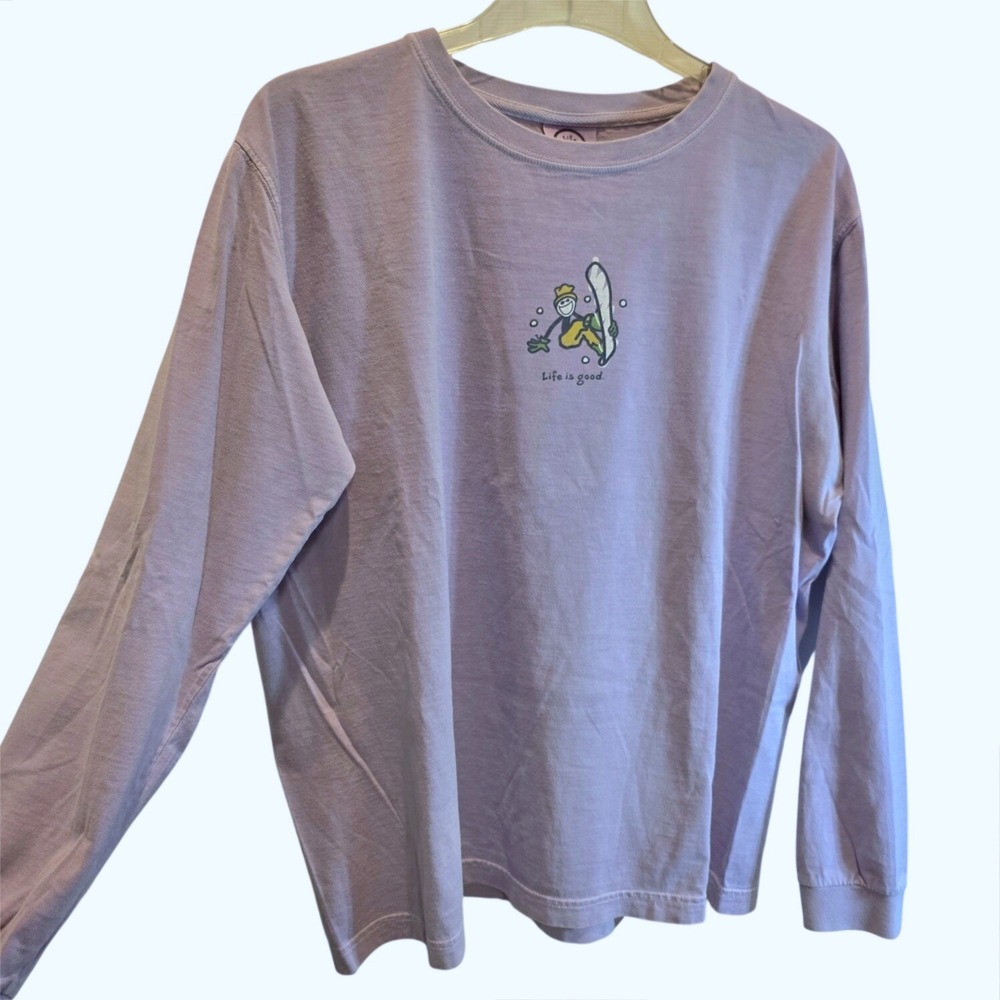 VTG Life is Good Long Sleeve Tee Womens Sz Large Lavender Purple Snowboard - Picture 6 of 11